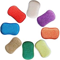 Cikuso La Cuisine antibactérienne en Microfibre tampons à récurer éponge Double éponge pour éponges Non abrasives, idéal pour Les poêlons antiadhésifs, Paquet de 5 Couleurs aléatoires
