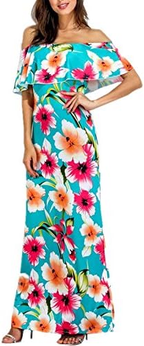 GRACE KALIN Womens Elegant Flowers Boho Off Shoulder Ruffle Party Homecoming Long Maxi Bodycon Dress Beaching Dress Plus Size S-XL (Small, COLOR 1)