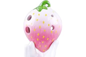 Qxdgoal Ocarina, ocarina in ceramica a 4 fori con fragola rossa con cordino, 6 fori sfumati a forma di frutta, strumento per principianti (YABHTD-rosa)