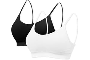 mtuihfo 2Pack Padded Bralettes for Women Non Wired Sports Sleep Bra Seamless Yoga Bra with Single Strap Removable Pads for Women Girls