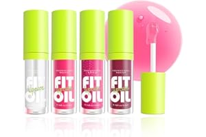 EIHI 4 Pièces Gloss Huile pour les lèvres Set,Coffret de Huiles à Lèvres Teintées Hydratantes, Formule Vegan, Applicateur Extra-Large