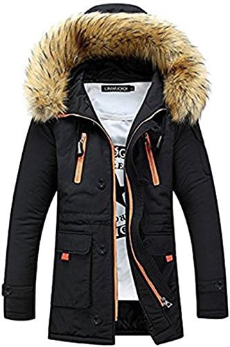 Yallmarket Mens Parka Coats with Fur Hood Field Jacket Fleece Winter Warm Coat Outdoor Casual Thicken High Quality