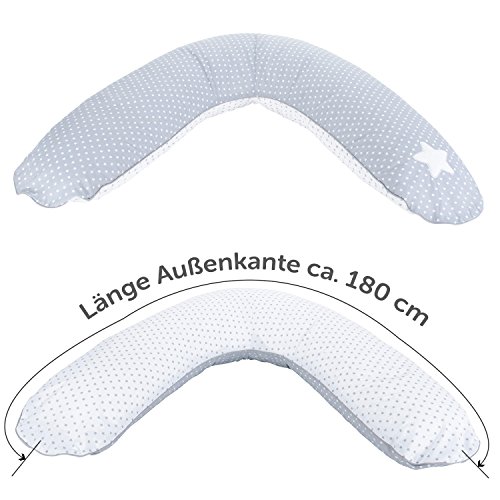 Candide Stillkissen Sterne Grau mit Stickerei – EPS Mikroperlen (schadstoffgeprüft) / Länge: 180 cm - 3
