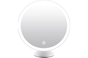 Aidodo Wand Schminkspiegel mit LED Licht, wiederaufladbarer Kosmetikspiegel mit Dreh und Wandsaugnapf, 3 Lichtfarben, dimmbare Helligkeit, für Badezimmer und Schlafzimmer