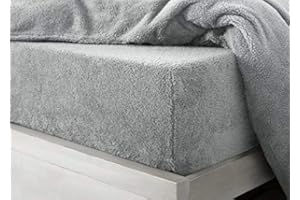 HOMES-LINEN Teddy Fitted Sheet Extra Deep 30cm Deep Fitted Bed Sheet Soft Cosy Warm Teddy Bed Sheet (Silver, Double)