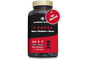T - Power 100% Natural Male Enhancer avec Maca, Ginseng, L-Taurine, Fenugrec et Poivre Noir. Stimulant + Force + Endurance + Energie. Pre workout. 120 gélules. Végétalien. N2 Natural Nutrition