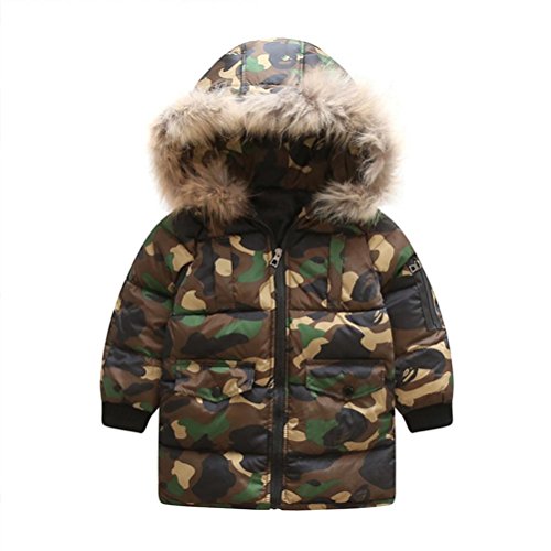 Preisvergleich Produktbild Longra Kinder Winterjacke Steppjacke Kapuzenjacke Sweatjacke Mit Pelzkapuze Kinder Camouflage Wärmejacke Winterparka Jacke Sportjacke Fell Übergangsjacke Wintermantel (110CM 4Jahre, Camouflage)