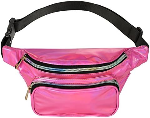 PKQP Bum Bags-PU Waterproof Rave Festival Hologram Travel Fanny Packs (Rose Red)
