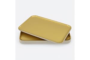 LPVS 25 Plateaux Traiteur Jetables Dorés 42x30 cm - Carton Épais - Présentoir Apéritif Buffet - Plateau de Service Jetable pour Fêtes, Réceptions et Mariages - Entreprise Française