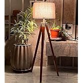 VDIX Wooden Italian Tripod Floor Lamp with Jute Shade Decorative Antique Standing Lamp for Living Room, Bed Room, Study Room 