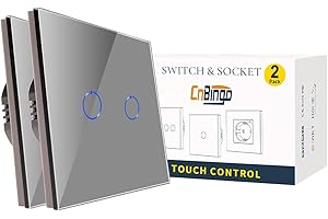 2er-Pack CNBINGO Smart Touch Lichtschalter Arbeiten mit Alexa, Google Assistant - WLAN Schalter unterputz - mit Glas Panel - Wandschalter zweifach in Grau - Neutralleiter Wird Benötigt