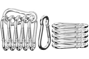 Mesybveo Set di 12 Moschettoni, Moschettone a molla in acciaio inox 304, primavera chiusa 60 * 30 * 5.9MM, Portante sicuro 140 kg, Moschettone per amache, campeggio, pesca, tende da sole(argento)