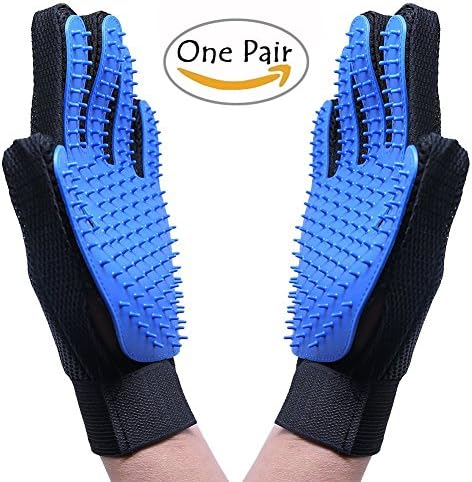 One Pair Pet Grooming Glove - Gentle Deshedding Brush Glove - Efficient Pet Hair Remover Mitt - Massage Tool with Enhanced Five Finger Design - Perfect for Dogs &amp; Cats with Long &amp; Short Fur