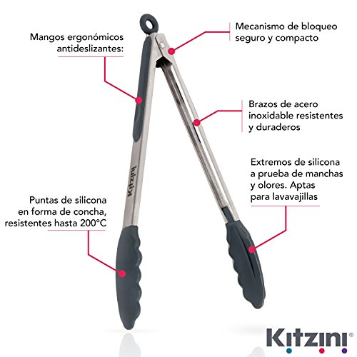 KÜCHENZANGE aus edelstahl mit silikon, der praktische Küchenhelfer zum Kochen + Grillen, hitzebeständige, antihaft-beschichtete Pfannenzange oder Spaghettizange, 2 Stück mit Silikon-Ofenhandschuh - 3