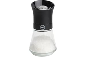 T&G CrushGrind Tip Top Salt Mill with Glass Base, 12.5 cm, Black | Gourmet Fully Adjustable Ceramic Manual Grinder | Shaker | Coarse & Fine | Easy Fill