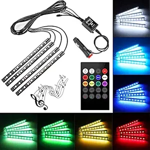 AUTOPOWERZ Car Interior Decorative Light Floor Atmosphere Strip Light Car Under Dash Interior LED Lighting Kit with Sounds Activated Wireless IR Remote Control (12 Volt, Multicolor)(Car Atmosphere light, Multi) (RGB)