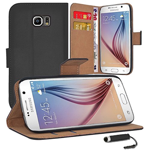 Samsung Galaxy S7 Edge - Premium Leather Book Wallet Case Cover Pouch + Screen Protector With Microfibre Polishing Cloth + Touch Screen Stylus Pen (Galaxy S7, BLACK)