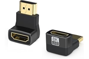 vgggrd 2 PCS Right Angle HDMI Adapter 8K, HDMI 2.1 Adapter 90 and 270 Degree Combo, Male to Female HDMI Connector Support 8K@60Hz, 4K@120Hz 1080P for Laptop, PC, Monito, TV, Projector