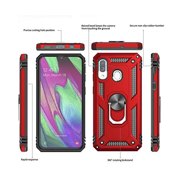 LeYi Funda Samsung Galaxy A40 Armor Carcasa con 360 Anillo iman, Rosa - Imagen 3