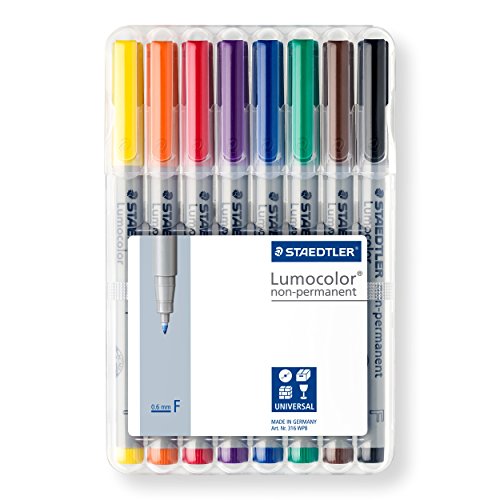 Staedtler 316 WP8 Folienstift Lumocolor non-permanent (wasserlöslich, F-Spitze Linienbreite ca. 0.6 mm, hohe Qualität Made in Germany, Set mit 8 Farben) - 2