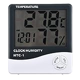HP Deals Digital Hygrometer Thermometer Humidity Meter with Clock LCD Display HTC-1