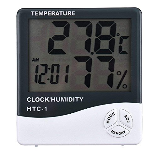 HP Deals Digital Hygrometer Thermometer Humidity Meter with Clock LCD Display HTC-1
