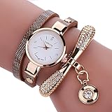 Armbanduhr, Quarz, analog, lässige Armbanduhr, modisch, modisch, für Herren und Damen, ultradünn, mit Strass, Band fein, mit Akku (braun)