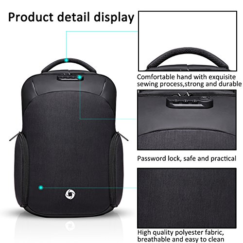 FANDARE Mode Anti Diebstahl Rucksack Laptoprucks  cke Schulrucksack Daypack Arbeit Reisen Studenten USB Port Wasserdicht Polyester Schwarz