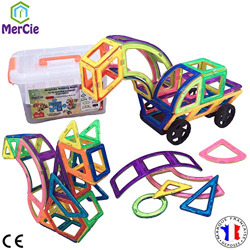 Bloques de construcción magnéticos ? 38 Piezas RARAS compatibles con otros juegos (6,5 cm) todas las marcas + Caja de plástico de almacenamiento? Gran Regalo para niños y niñas mayores de 3 años