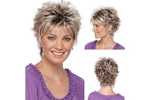 GLXLSBZ Parrucca Donna Capelli Veri Corti Bionda, Parrucca Riccia Ondulata Riccia Resistente al Calore, Capelli Corti Leggermente Ondulati Lady Lady Resistente al Calore per Lady Donna