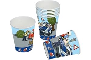 TIB HEYNE TIB 8 Becher * Polizei * für Mottoparty und Kindergeburtstag Kinder Geburtstag Party Fete Set Jungen Pappbecher Partybecher Cups Polizist Polizeiauto
