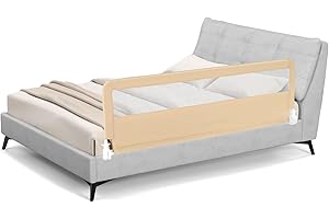 COSTWAY Barriera Letto per Bambini di 180 cm, Sponda di Sicurezza Pieghevole con Copertura Rimovibile, Rete Traspirante, Sbarra da Letto per Letti Singoli e Matrimoniali, 180 x 41 x 55 cm (Beige)