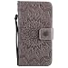 Produktbild Samsung Galaxy S6 Edge Hülle, Chreey [Prägung Indische Sonne] Lederhülle Sonnen Blume Brieftasche Wallet Tasche Magnet Flip Case Handyhülle Etui mit Kartenfach Ständer [Grau]