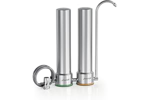 Frizzlife DS99-S Countertop Water Filter System, 8-Stage Stainless Steel Faucet Water Filtration, 0.5 Micron NSF Certified Elements Reduces 99.99% Lead, Chlorine, Heavy Metals, Scale and Limes