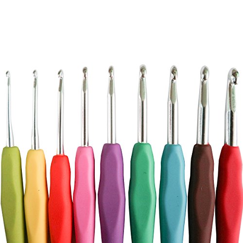 9 Stk Aluminium-Häkelnadeln mit Gummigriffen und Box von Curtzy – ideales Set zum Häkeln von Mustern & für Projekte wie Spitzen, Blumen, Deckchen & Babykleidung – für Anfänger oder Profis - 3