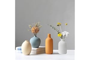 QBMYCN Juego de 4 jarrones de cerámica, jarrones de cerámica para decoración del hogar, floreros Decorativos para Hierba de Pampa y Flores secas, Mesa, estantería(Beige,Azul,Naranja,Blanco)