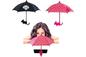 VELLICHOR EUROPE "His & Hers" Phone Umbrella Set - 2pc Mini Mobile Sun Shade & Desk Holder | Eco-Friendly Silicone & Plastic | Non-Slip | Universal Suction Cup | For Couples | Pink & Black | Beach, Pool, Accessory