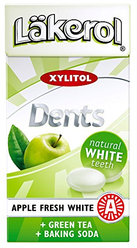 4 Boxes x 36g of Läkerol Dents Apple - Natural White Teeth - Original - Swedish - Sugar Free - Xylitol - Pastilles - Lozenges - Dragees - Drops - Candies - Sweets