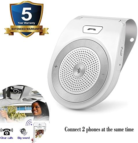 Bluetooth Hands-free Sun Visor In-Car Speakerphone Multipoint Wireless Connection with Clip for iPhone, iPad, Samsung Galaxy, HTC, LG, Android Phones &amp; Tablets (WHITE) TIANSHILI