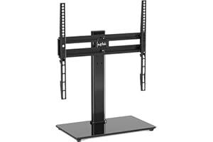 suptek Supporto TV universale girevole, supporto TV da tavolo per schermi piatti curvi da 26-55" fino a 45 kg, supporto base TV in vetro temperato regolabile in altezza, VESA max. 400x400 mm, TS202