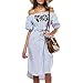 Produktbild verfügbaren Angebote,kleider Ronamick Frauen Off Schulter Kleid Kurzarm Slash Neck Striped Casual Dress (Blau, M)