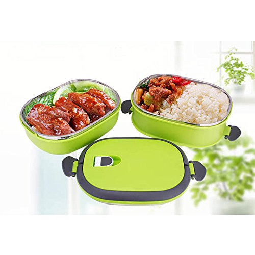 Aliciashouse Vakuum-Dichtung Stacking isolierter Lunch Box Edelstahl thermische Isolierung Bento Box Dual Griff Container-grüne & 2 Schicht