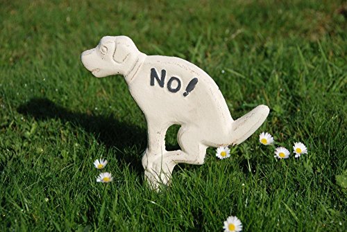 Esschert Design Steckschild, Verbotsschild für Hunde „No“ Hund, antik-weiß aus Gusseisen, ca. 24 cm x 33 cm - 3