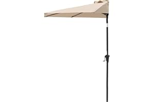 FLAME&SHADE 2.75m Half Round Outdoor Market Garden Parasol Patio Table Umbrella with Tilt and Crank for Wall Balcony, Beige