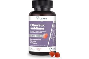 Vitavea Bien-être - Gummies Cheveux Sublimes - Favorise la Pousse des Cheveux - Biotine, Levure de Bière, Kératine, Zinc, Collagène - Chute de cheveux, Volume, Brillance - 40 Gummies Fruits Rouges