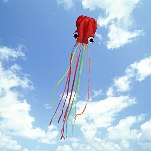 Puqu énorme Octopus Forme Kite coloré 500,4 cm (500 cm) L x 127 cm (127 cm) de large avec 100 m/328feet Flying Line et portable Sac de transport pour enfants adultes Jeu de plein air Plage Parc activités Cadeau Jouets, Red