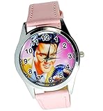 taport® Elvis Presley Bergkristall rund Armbanduhr Pink Echt Leder Band Farbe Zifferblatt + Gratis Ersatz Batterie + Gratis Geschenkverpackung