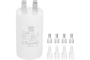PATIKIL CBB60 7.5uF Run Capacitor,1 Pcs AC450V 4 Pin Double Insert with Sheath Spring, White