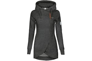 ELFIN Damska długa bluza z kapturem na zamek błyskawiczny na jesień i zimę