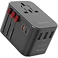 Promate iPhone 15 Travel Adapter, Universal Grounded Power Adapter with 1840W AC Socket, 20W USB-C Power Delivery Port, 15W USB-C Port, 3 USB Ports, 8A Surge Protect for UK, EU, AU, US, TripMate-36W